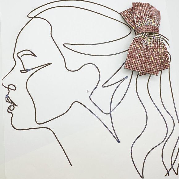 Pink Rhinestone Bow Tie Hair Barrette Medium Size - Picture 7 of 7